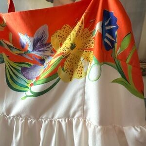 Colorful Alemais inspired Floral Print Dress with Orange and Blue Accents